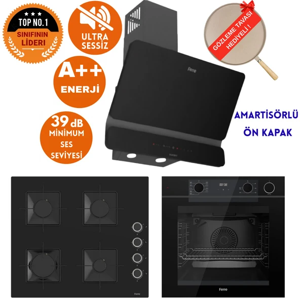 Ferre FryArt&SilentArt-SteamArt CATA Yeni Seri Sessiz Siyah Ankastre Set (D080-SA + QEP64CS +SS205) ürün görseli 1