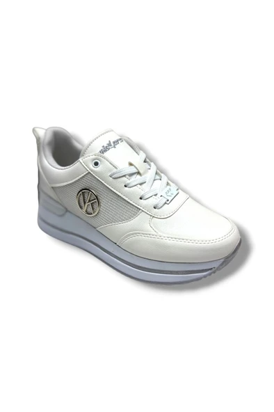 Wickers 2927-26 Cilt Deri Dolgu Topuklıu Anatomik Kadın Sneaker Beyaz Gri ürün görseli 1