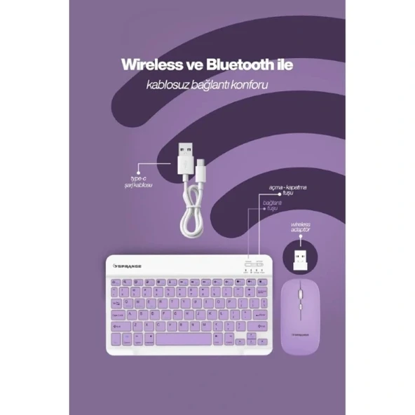 Mor Kablosuz Klye Ve Mouse Seti - Resim 2