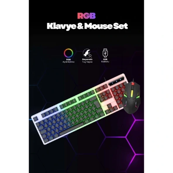 Kablolu Işıklı Gaming Standart Türkçe Q Klye Ve Mouse Seti ürün görseli 1