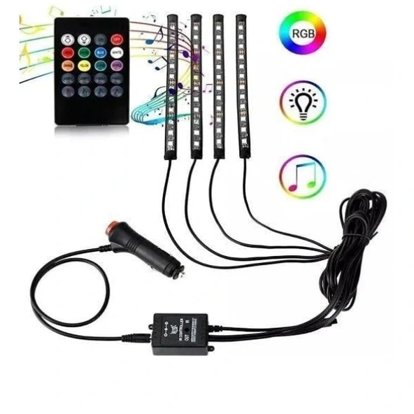 Araç İçi Ayak Altı Sese Duyarlı Şerit Led 4'lü Set ürün görseli 1