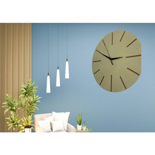 Ahşap Minimal Dekoratif Duvar Saati - 33x33 Cm Açık Sarı - Resim 2