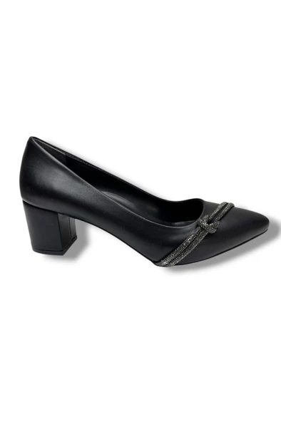 C-Shoes CV137-26 Cilt Deri Düğüm Taşlı Kalın Topuk Kadın Ayakkabı 41-42 - Resim 2