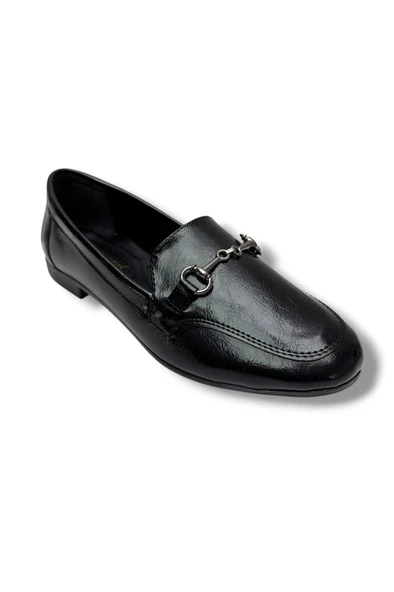 C-Shoes 228-26 Yıkama Cilt Deri İnce Metal Toka Kadın Ayakkabı - Resim 4