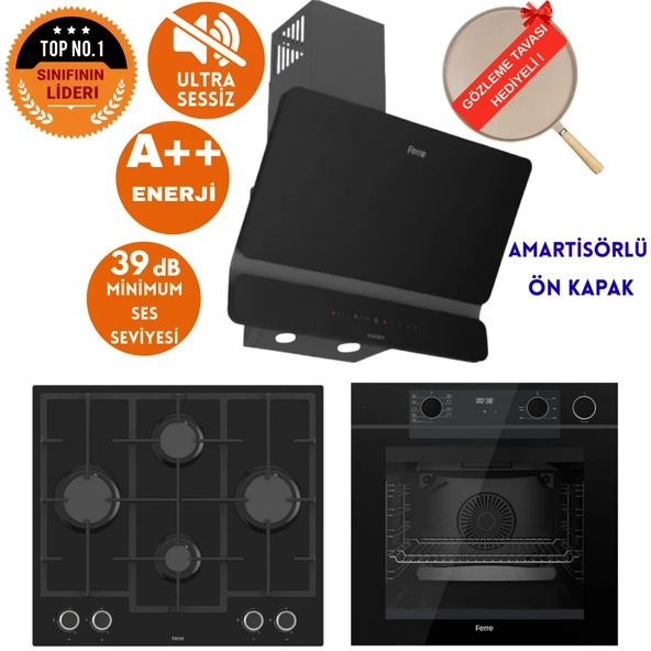 Ferre FryArt&SilentArt-SteamArt Julo Yeni Seri Sessiz Siyah Ankastre Set (D080-SA + QEP64CS +LN385) ürün görseli 1