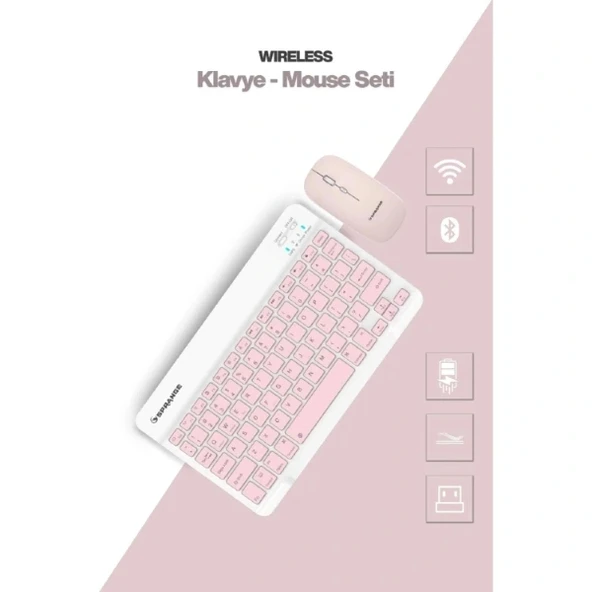 Pembe Kablosuz Klye Ve Mouse Seti ürün görseli 1