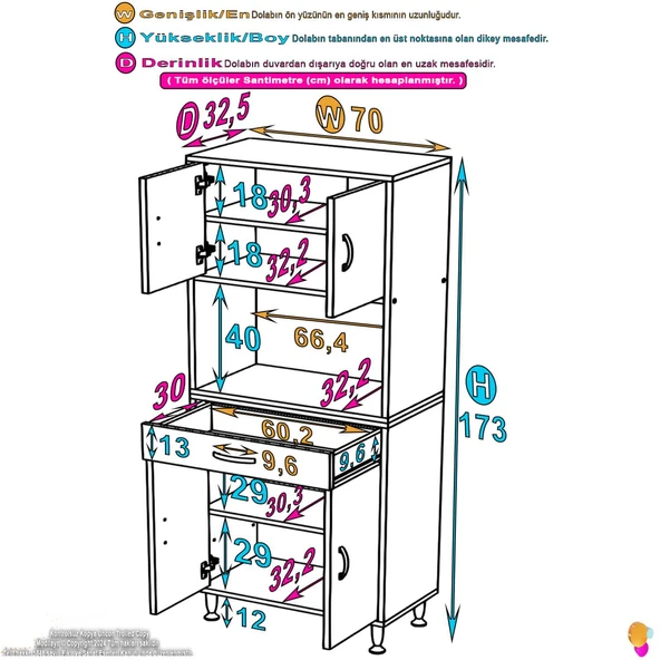 Eliusta  Nordi 4 Kapak 2 Raflı Beyaz Dolap 70x173x32,5 cm Çekmeceli Çok Amaçlı Banyo/Mutfak Dolabı - Resim 2