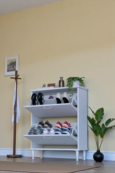 Eliusta  Antrex 72 cm Beyaz 2 Düşer Kapaklı Ayakkabılık 72x90x26 cm  Ayaklı 4 Bölmeli Ayakkabılık ürün görseli 1