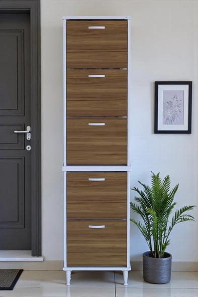 Eliusta  Store Ayaklı Ceviz Ayakkabılık 52 cm Kapı Önü/Giyim Odası/Antre Uyumlu Ayakkabılık 52x205x26 cm ürün görseli 1