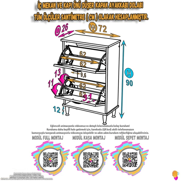 Eliusta  Antrex 72 cm Beyaz 2 Düşer Kapaklı Ayakkabılık 72x90x26 cm  Ayaklı 4 Bölmeli Ayakkabılık - Resim 2