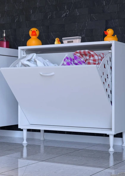 Eliusta  Sare 70 cm Beyaz Sepetli Banyo Dolabı,Mutfak Dolabı 70x75x32,5 cm Oyuncak Sepeti Çok Amaçlı Dolap - Resim 3