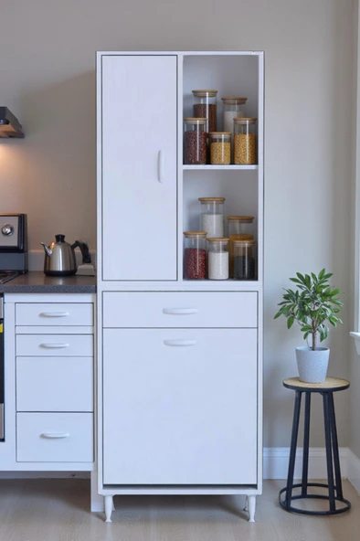 Eliusta  Liora Beyaz Çok Amaçlı Banyo Dolabı 60 cm Genişliğe Sahip 60x171x32,5 cm Tek Sepetli 2 Raflı Dolap ürün görseli 1