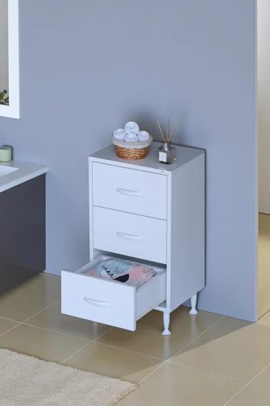 Eliusta  Seçer 3 Çekmeceli 35 cm Banyo ve Mutfak Dolabı Beyaz 35x75x32,5 cm Çok Amaçlı Organizer Dolap ürün görseli 1
