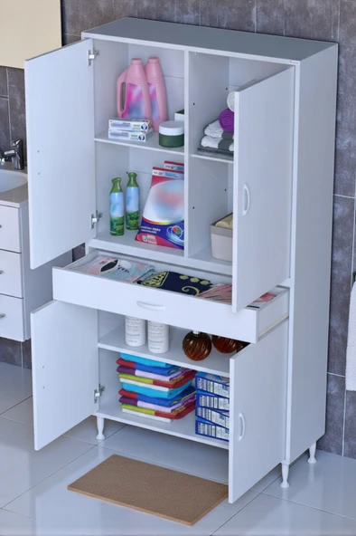 Eliusta Luma Kapaklı & Çekmeceli Banyo Dolabı 90 cm Genişlikte Beyaz Dolap 90x173x32,5 cm Depolama Dolabı ürün görseli 1