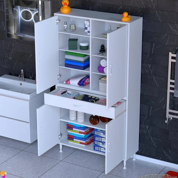 Eliusta  Nexa Modüler Dolap  90 Cm Banyo/Mutfak Dolabı Extra Kullanım Alanlı 90x173x32,5 cm Beyaz Dolap - Resim 3