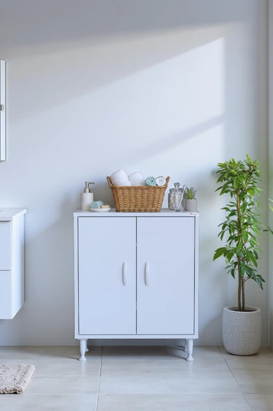 Eliusta  Sabir 55 cm 2 Raflı Beyaz Banyo Mutfak Dolabı 3 Bölmeli Çok Amaçlı Dolap 55x75x32,5 cm Düzenleyici ürün görseli 1