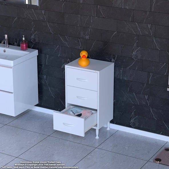 Eliusta  Seçer 3 Çekmeceli 40 cm Banyo ve Mutfak Dolabı Beyaz 40x75x32,5 cm Çok Amaçlı Organizer Dolap - Resim 3