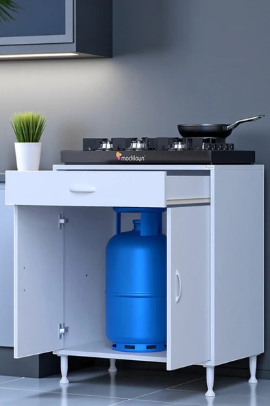 Eliusta  Nıvera 70 cm Mutfak Dolabı Beyaz Ankastre 70x88x56 cm Ocak Dolabı Tüp Gizleyici Kapaklı Dolap ürün görseli 1