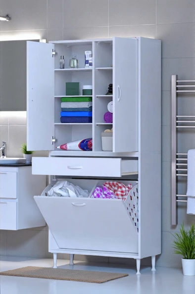 Eliusta  Reli Dolap Beyaz Çok Kullanımlı 75 cm Eninde Banyo Dolabı 75x171x32,5 cm 2 Kapak 6 Raf Dolap ürün görseli 1