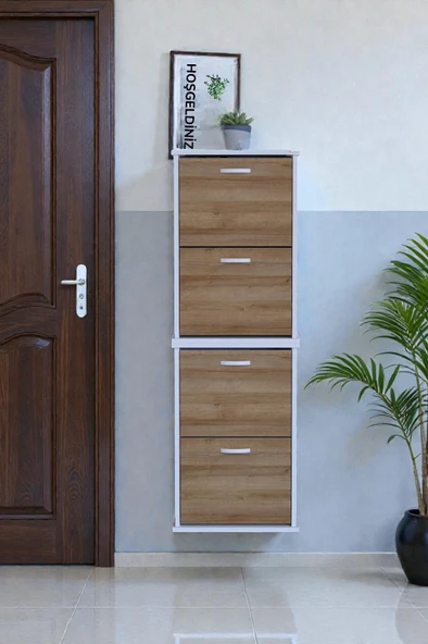 Eliusta  Slim 4 Düşer Kapaklı 52 cm Meşe Asma Ayakkabılık Kapı Önü/Antre 52x156x26 cm Ayakkabılık ürün görseli 1