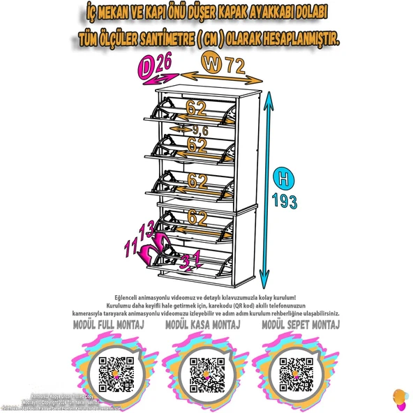 Eliusta  Sho Beş Düşer Kapaklı Ayakkabılık Ceviz Renk 72 cm Asma 72x193x26 cm Ayakkabılık - Resim 2