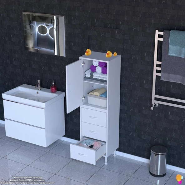 Eliusta  Alia Çok Kullanışlı Dolap G:50 cm Üst Bölme Kapaklı Alt Bölme Çekmeceli 50x138x32,5 cm Modüler Dolap - Resim 3