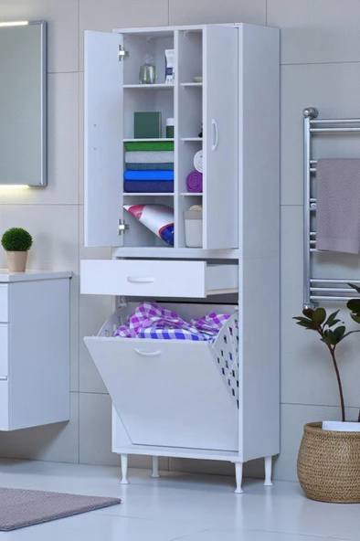 Eliusta  Reli Dolap Beyaz Çok Kullanımlı 55 cm Eninde Banyo Dolabı 55x171x32,5 cm 2 Kapak 6 Raf Dolap ürün görseli 1