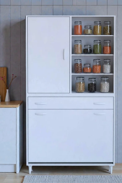 Eliusta  Rule Sepetli Banyo/Mutfak Dolabı 95 cm Genişliğe Sahip 95x171x32,5 cm Üç Sepetli Beyaz Dolap ürün görseli 1