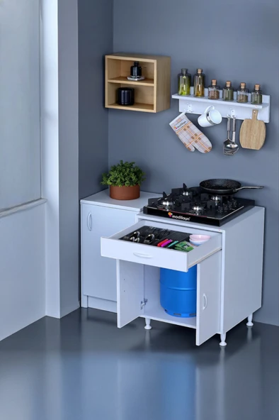 Eliusta  Mono Duvara Monte 60 cm Baharat Raflı Ocak Altı Dolap 60x88x48 cm Tüp Bölmeli Mutfak Ünitesi ürün görseli 1