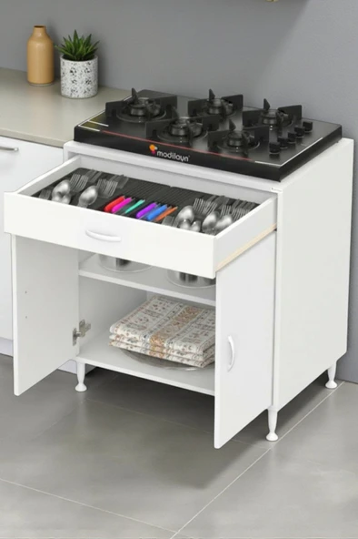 Eliusta  Valya Çekmeceli Beyaz 80 cm Genişlikte Mutfak Dolabı Ocak Alanlı 2 Bölmeli 80x88x56 cm Dolap ürün görseli 1