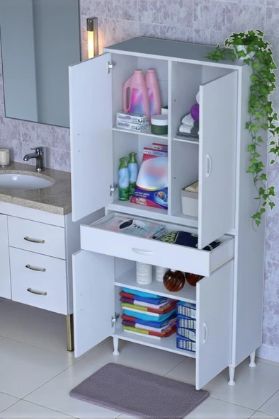 Eliusta  Luma Kapaklı & Çekmeceli Banyo Dolabı 75 cm Genişlikte Beyaz Dolap 75x173x32,5 cm Depolama Dolabı ürün görseli 1