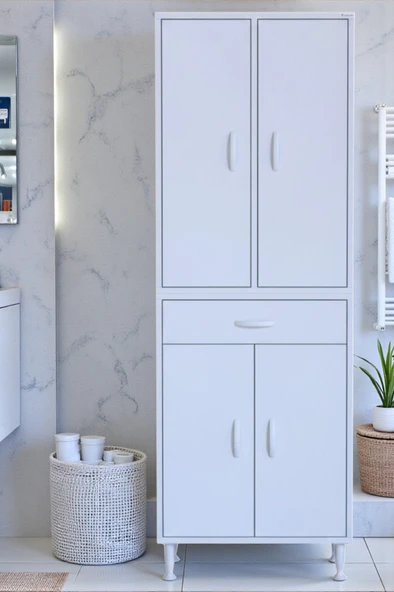 Eliusta  Luma Kapaklı & Çekmeceli Banyo Dolabı 55 cm Genişlikte Beyaz Dolap 55x173x32,5 cm Depolama Dolabı ürün görseli 1