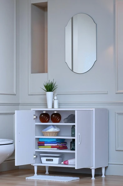 Eliusta  Nirat 65 cm 4 Bölmeli Beyaz Banyo Mutfak Dolabı 3 Raflı Kapaklı Çok Amaçlı Dolap 65x75x32,5 cm ürün görseli 1