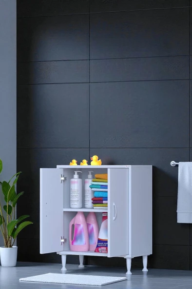 Eliusta  Arden 80 cm Beyaz 2 Bölmeli Banyo Düzenleyici Dolap 1 Raflı Çok Amaçlı Mutfak Dolabı 80x75x32,5 cm ürün görseli 1