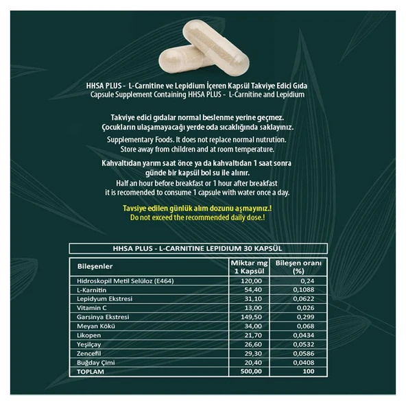 HHS A PLUS+ L-Carnitine Lepidium İçeren Kapsülü 30 Kapsül X 6 Kutu - Resim 4
