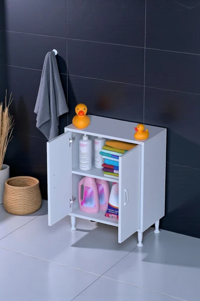 Eliusta  Arden 55 cm Beyaz 2 Bölmeli Banyo Düzenleyici Dolap 1 Raflı Çok Amaçlı Mutfak Dolabı 55x75x32,5 cm ürün görseli 1