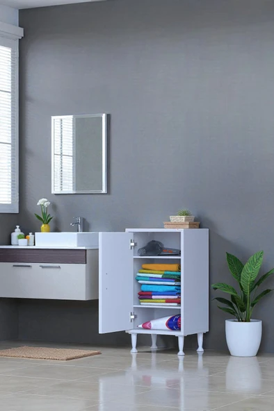 Eliusta  Sabir 35 cm 2 Raflı Beyaz Banyo Mutfak Dolabı 3 Bölmeli Çok Amaçlı Dolap 35x75x32,5 cm Düzenleyici ürün görseli 1