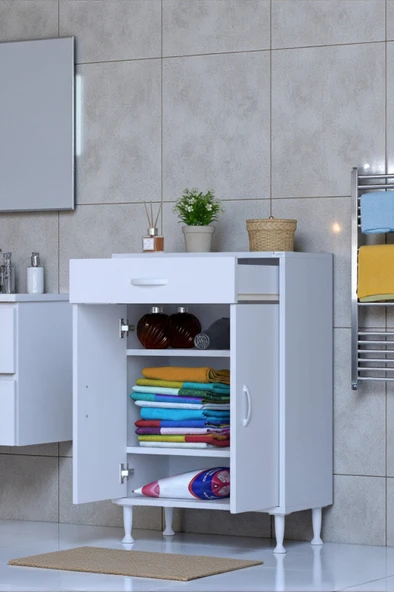 Eliusta  Taha 55 cm 3 Bölmeli Beyaz Çok Amaçlı Dolap 2 Raflı Banyo Mutfak Dolabı 55x88x32,5 cm Düzenleyici ürün görseli 1