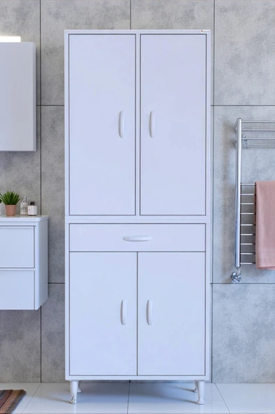 Eliusta  Line Beyaz 55 cm Banyo Dolabı Çok Bölmeli Banyo Düzenleyici Dolap 4 Kapaklı 4 Raflı 55x173x32,5 cm ürün görseli 1