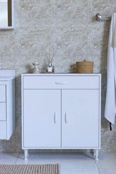 Eliusta  Rose 80 cm Beyaz 1 Çekmeceli Banyo Mutfak Dolabı 4 Bölmeli 3 Raflı Çok Amaçlı Dolap 80x88x32,5 cm ürün görseli 1