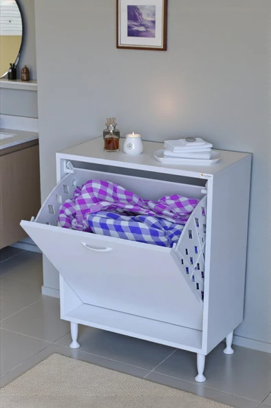 Eliusta  Sare 55 cm Beyaz Sepetli Banyo Dolabı,Mutfak Dolabı 55x75x32,5 cm Oyuncak Sepeti Çok Amaçlı Dolap ürün görseli 1