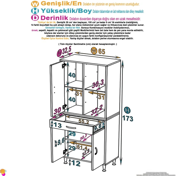 Eliusta  Luma Kapaklı & Çekmeceli Banyo Dolabı 65 cm Genişlikte Beyaz Dolap 65x173x32,5 cm Depolama Dolabı - Resim 2