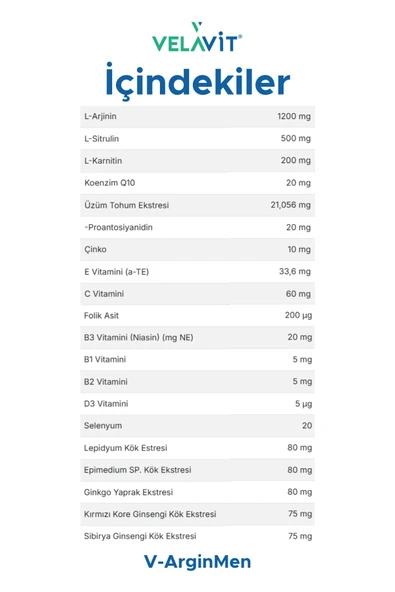 VELAVİT V-ArginMen 120 Kapsül - Resim 2