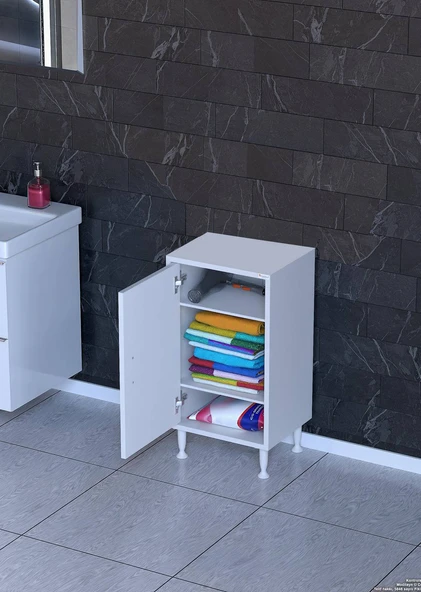 Eliusta  Arden 40 cm Beyaz 2 Bölmeli Banyo Düzenleyici Dolap 1 Raflı Çok Amaçlı Mutfak Dolabı 40x75x32,5 cm - Resim 3