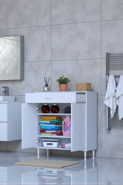 Eliusta  Taha 85 cm 3 Bölmeli Beyaz Çok Amaçlı Dolap 2 Raflı Banyo Mutfak Dolabı 85x88x32,5 cm Düzenleyici ürün görseli 1