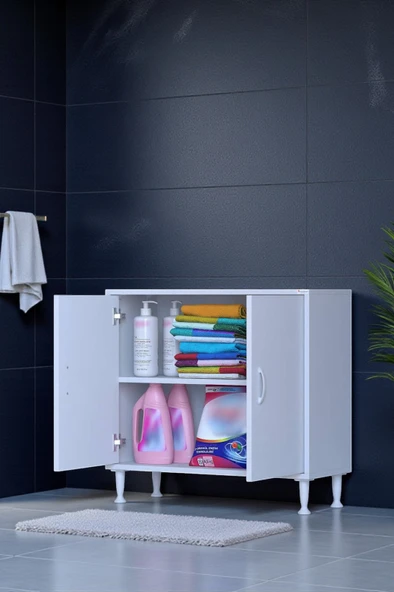 Eliusta  Arden 70 cm Beyaz 2 Bölmeli Banyo Düzenleyici Dolap 1 Raflı Çok Amaçlı Mutfak Dolabı 70x75x32,5 cm ürün görseli 1