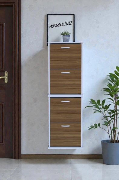 Eliusta  Slim 4 Düşer Kapaklı 52 cm Ceviz Asma Ayakkabılık Kapı Önü/Antre 52x156x26 cm Ayakkabılık ürün görseli 1