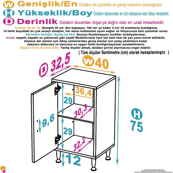 Eliusta  Arden 40 cm Beyaz 2 Bölmeli Banyo Düzenleyici Dolap 1 Raflı Çok Amaçlı Mutfak Dolabı 40x75x32,5 cm - Resim 2