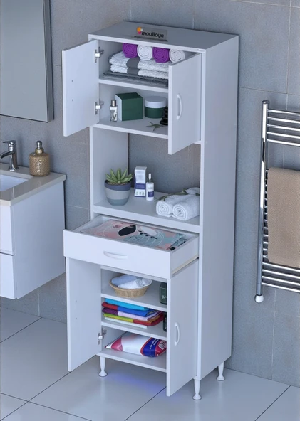 Eliusta  Lora Beyaz Dolap 55 cm Genişliği ve 173 cm Yüksekliği İle Dikey Depolama Ünitesi 55x173x32,5 cm ürün görseli 1