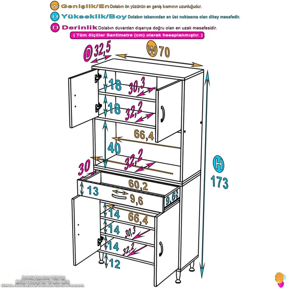 Eliusta  Lora Beyaz Dolap 70 cm Genişliği ve 173 cm Yüksekliği İle Dikey Depolama Ünitesi 70x173x32,5 cm - Resim 2